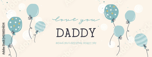 Cute Father's Day design, hand drawn doodles, gift boxes, balloons, confetti - great for banners, wallpapers, cards, image covers - vector