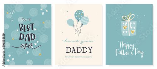 Cute Father's Day design, hand drawn doodles, gift boxes, balloons, confetti - great for banners, wallpapers, cards, image covers - vector