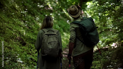 Wallpaper Mural Hiker Practicing Nordic Walking In Forest. Sticks Walking On Jungle Foliage. Hiker Hiking Sport Activities. Nordic Walking Trekking Sticks In Wood. Summer Adventure Hiking. Sport Recreation Backpack Torontodigital.ca