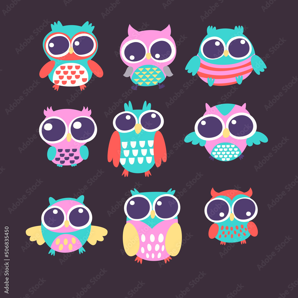 vector illustration of colorful owl in cute cartoon style Stock Vector ...