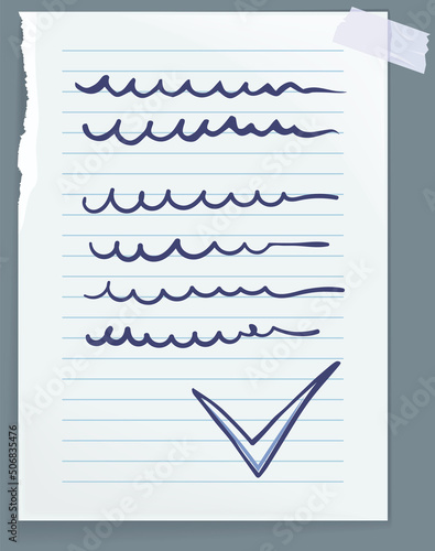 Document icon. File, text message, sheet of paper document with abstract notes and check mark sign. Symbol for modern websites and designs. Business concept for report, school assignment check