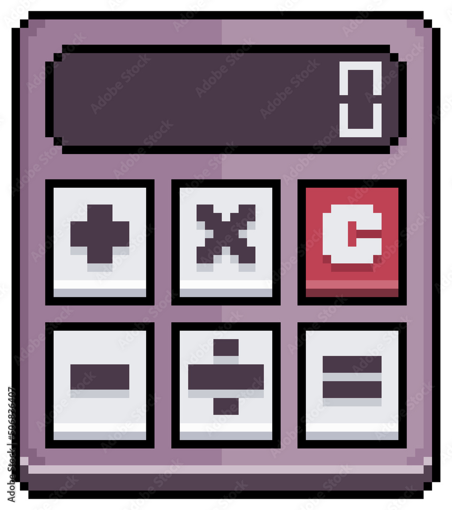 Vetor do Stock: Pixel art calculator. School item vector icon for 8bit game  on white background | Adobe Stock