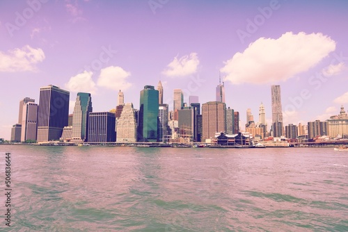 New York City skyline. Retro filtered colors photo.