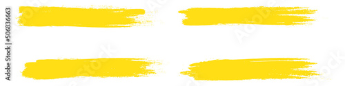 Yellow brush stroke set isolated on background. Collection of trendy brush stroke vector for yellow ink paint, grunge backdrop, dirt banner, watercolor design and dirty texture. Brush stroke vector