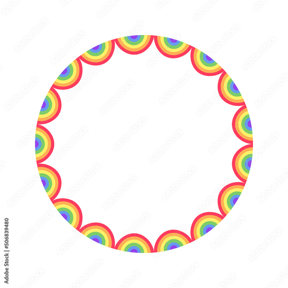 Fototapeta premium Rainbow scallop frame. Simple minimal border template.