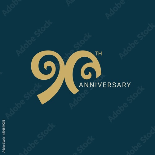 90 Year Anniversary Logo, Vector Template Design element for birthday, invitation, wedding, jubilee and greeting card illustration.