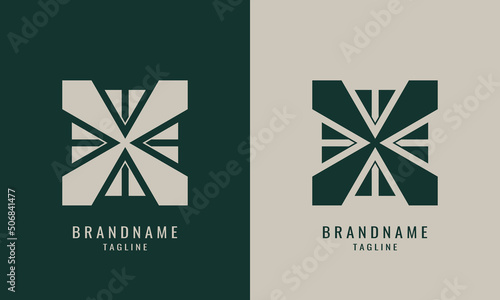 The main x letter monogram logo forms a windmill with negative space v on all four sides in a luxurious and premium style, vector template