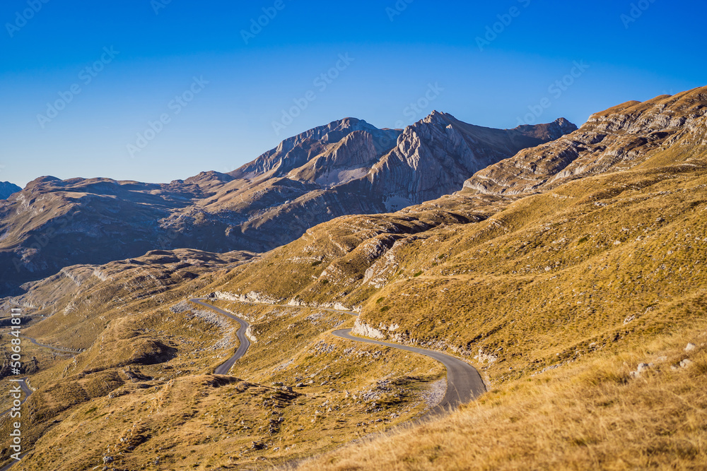 Obraz premium Montenegro. Durmitor National Park. Saddle Pass. Alpine meadows. Mountain landscape. Travel around Montenegro concept