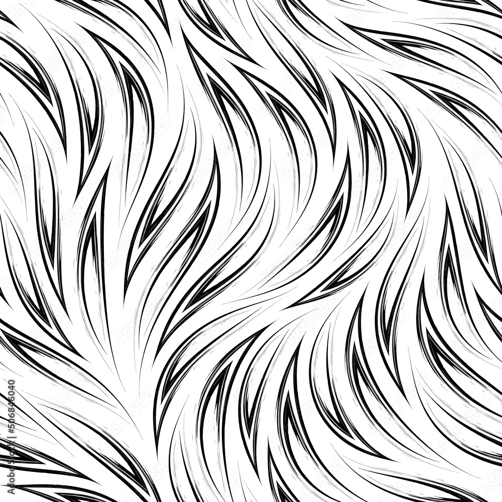 Fototapeta premium Monochrome seamless vector pattern. Stylized flames or fire. Abstract grunge texture from smooth brush strokes with corners