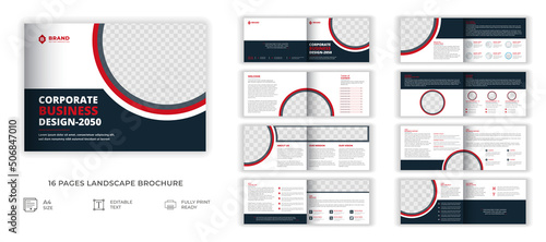 
16 pages landscape brochure design template, Creative corporate business 16 pages landscape brochure
