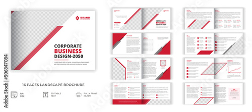 
16 pages landscape brochure design template, Creative corporate business 16 pages landscape brochure