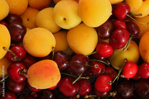 top view apricots and cherries 