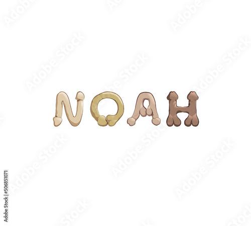Noah name in letters stylized as male reproductive organs as a decoration for parties