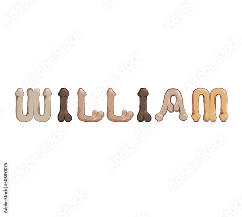 William name in letters stylized as male reproductive organs as a decoration for parties