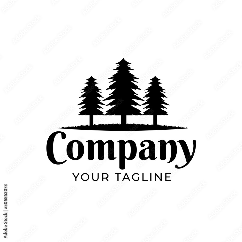 Premium and elegant three pine tree illustration design logo template Premium and elegant three pine tree illustration design logo template