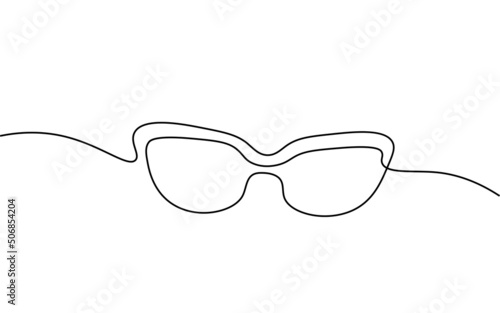 Single continuous one line art sunglasses. Sea voyage holiday tropical journey concept. Design sketch outline drawing vector illustration
