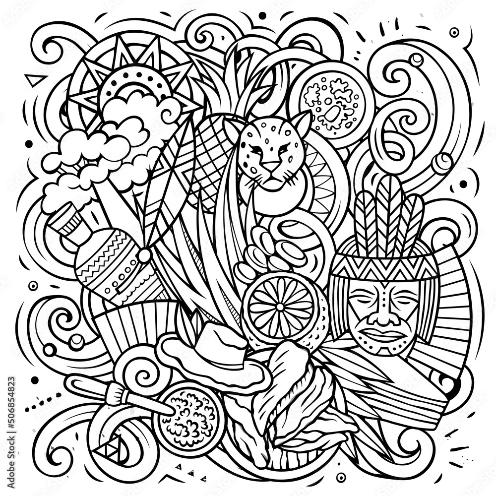 Fototapeta premium Paraguay hand drawn cartoon doodles illustration.