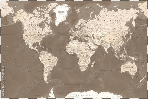 World Map - Vintage Political - Vector Detailed Illustration