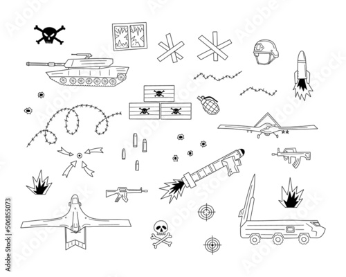 Doodle vector set of military icons photo