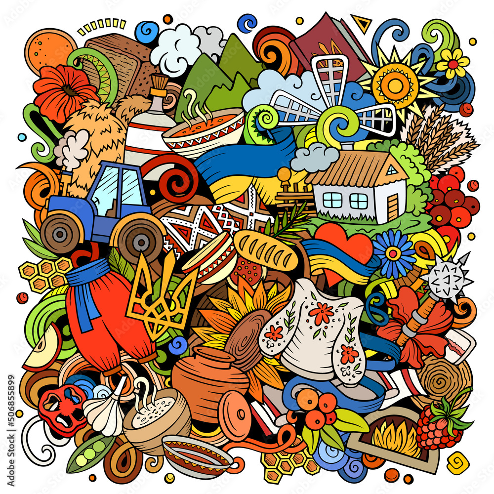 Obraz premium Ukraine cartoon vector doodles illustration.