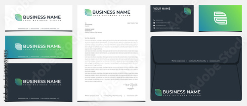 Leaf logo with initial GCS with stationery, business card and social media banner designs photo