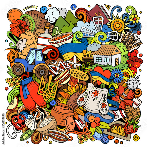 Ukraine cartoon vector doodles illustration. © balabolka