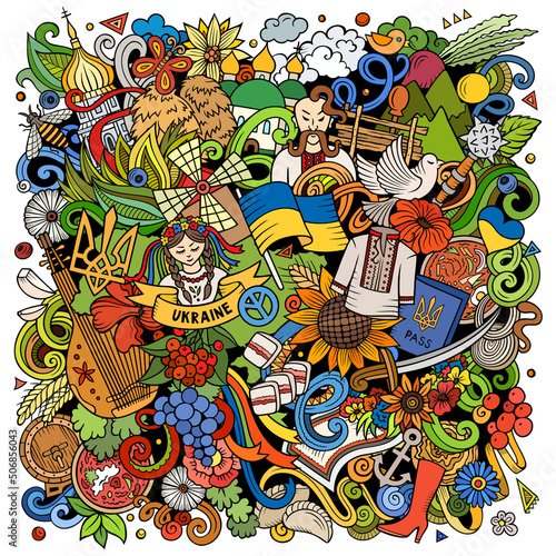 Ukraine cartoon vector doodles illustration.
