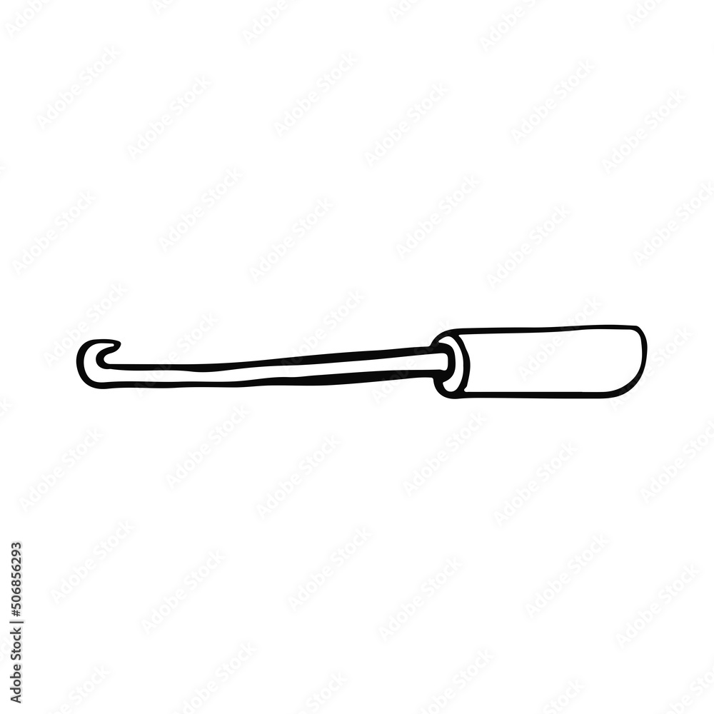 Knitting, crochet hook for needlework in line vector illustration Knitting, crochet hook for needlework in line vector illustration