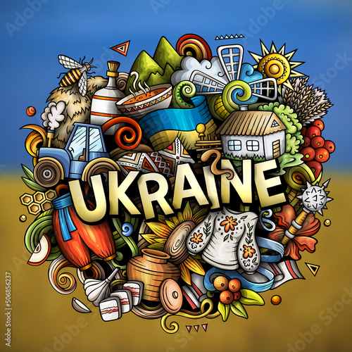 Ukraine hand drawn cartoon doodle illustration. Funny Ukrainian design.