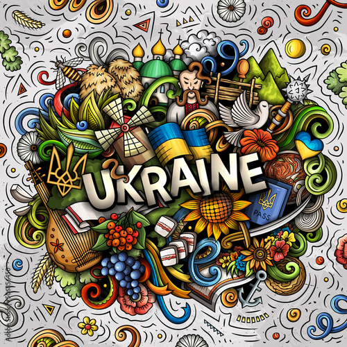 Ukraine hand drawn cartoon doodle illustration. Funny Ukrainian design.