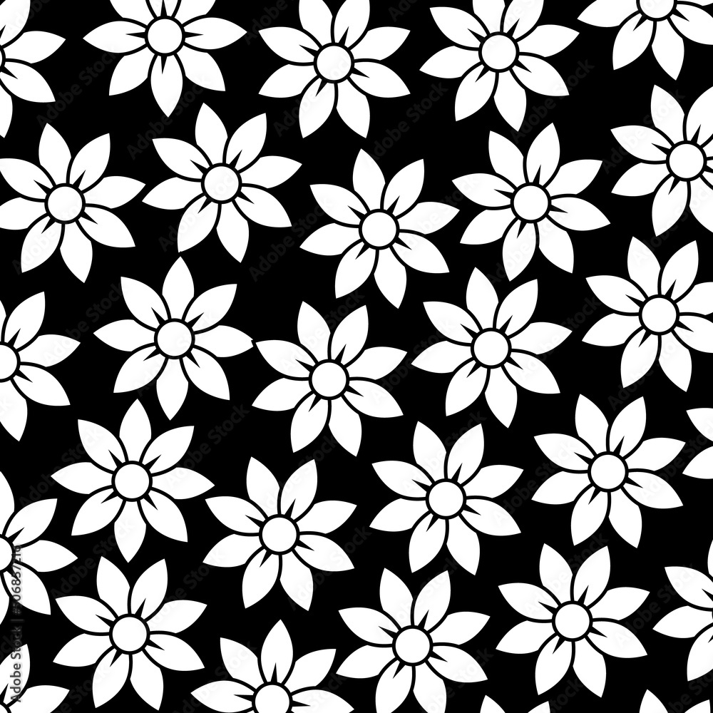 White floral background on black background White floral background on black background