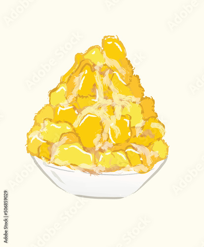 Taiwan mango shaved ice for summer dessert in flat realistic illustration art design