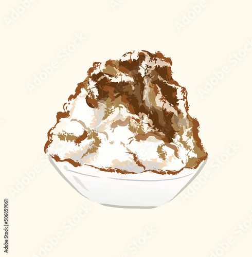 Taiwan brown sugar shaved ice for summer dessert in flat realistic illustration art design