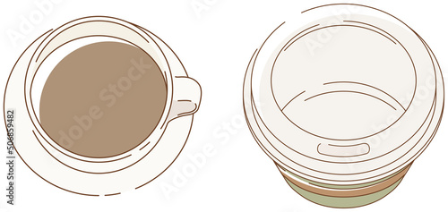 コーヒーカップに入ったコーヒー　紙カップに入ったコーヒー