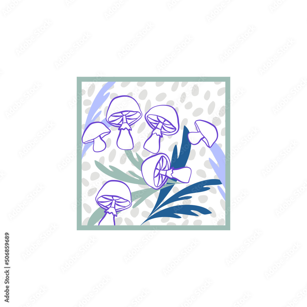 Vector botanical wall arts, with mushrooms. Minimalistic and natural. Mushrooms and line arts design.