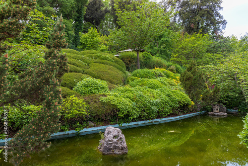 Area with Japanese plants at the botanical garden of Rome, Italy.