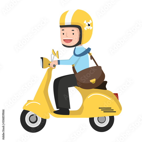 Businessman going to work by scooter motorcycle