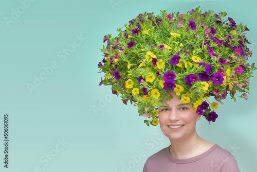 Woman with flowers growing out of her head photo