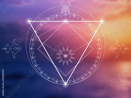 Sacred geometry zentangle inspired design template with oriental tribal ornaments. Ornamental new age art.