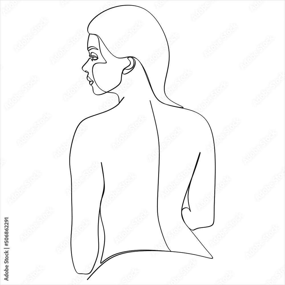 Continuous line drawing of Portrait of a Beautiful Woman's face. The Concept of Skin Beauty Care for young female models. Fashion beauty model with a white background. Vector Continuous line drawing of Portrait of a Beautiful Woman's face. The Concept of Skin Beauty Care for young female models. Fashion beauty model with a white background. Vector