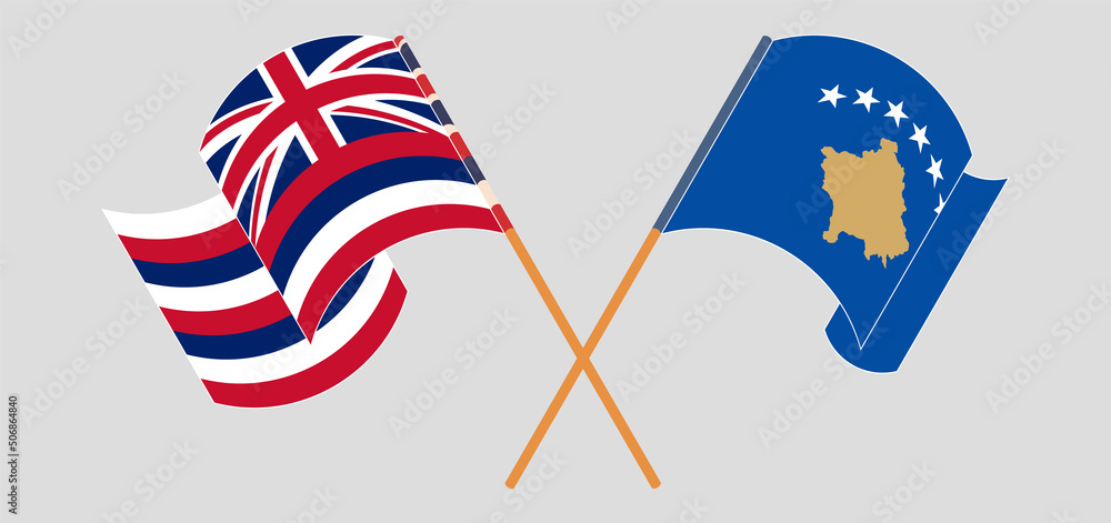 Crossed and waving flags of The State Of Hawaii and Kosovo Crossed and waving flags of The State Of Hawaii and Kosovo