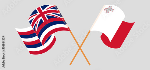 Crossed and waving flags of The State Of Hawaii and Malta