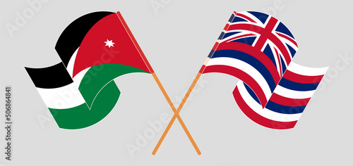 Crossed and waving flags of Jordan and The State Of Hawaii