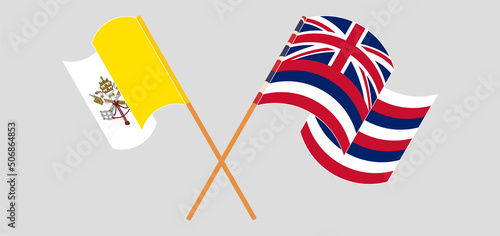 Crossed and waving flags of Vatican and The State Of Hawaii