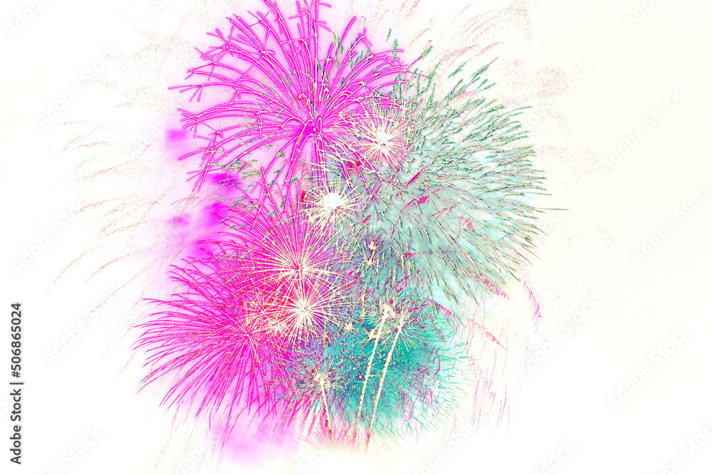 beautiful colorful firework display set for celebration happy new year and merry christmas and  fireworks on white background
