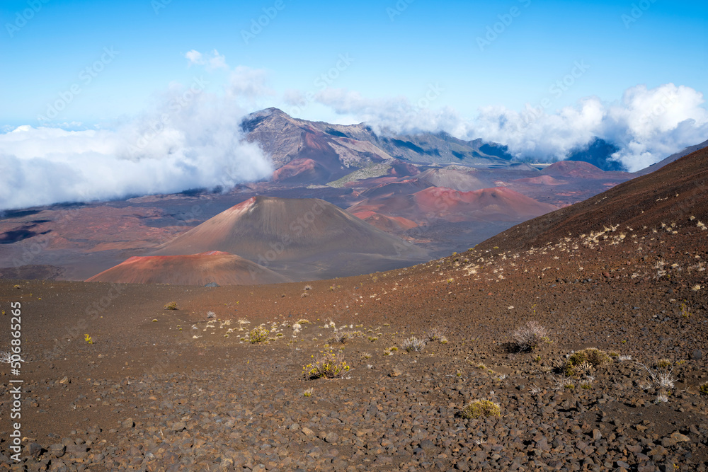 cinder cones on floor of haleakala crater and mountains