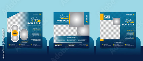 Real estate house property sale social media post square flyer and web banner template