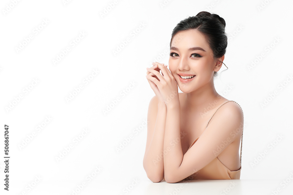 Beautiful young asian woman with clean fresh skin on white background, Face care, Facial treatment, Cosmetology, beauty and spa, Asian women portrait. Beautiful young asian woman with clean fresh skin on white background, Face care, Facial treatment, Cosmetology, beauty and spa, Asian women portrait.