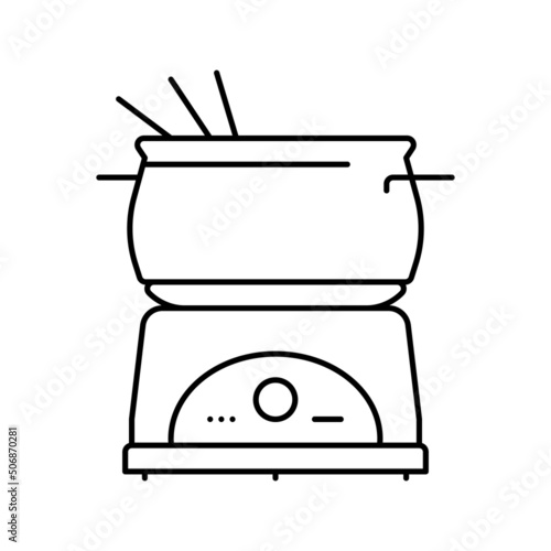steel fondue pot line icon vector illustration