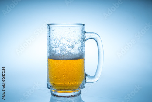 beer bubbles on a clear glass white background in the studio